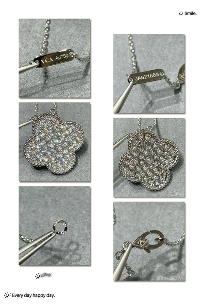 [Polaidi Jewelry]CLOVER 25MM LARGE PENDANT DIAMOND PAVED SILVER NECKLACE