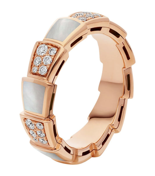 [Polaidi Jewelry]SERPENTI RING PINK GOLD MOP DIAMOND PAVED 4MM