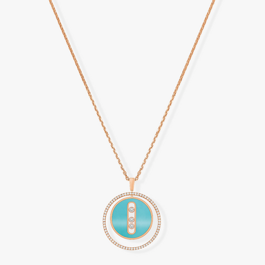 [Polaidi Jewelry]LUCKY MOVE 3 DIAMONDS TURQUOISE PINK GOLD DIAMOND NECKLACE