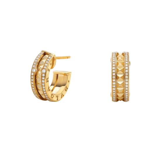[Polaidi Jewelry]ZERO 1 ROCK GOLD EARRINGS WITH STUDDED SPIRAL AND PAVED DIAMONDS
