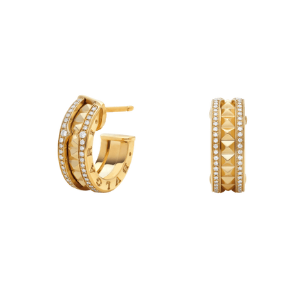 [Polaidi Jewelry]ZERO 1 ROCK GOLD EARRINGS WITH STUDDED SPIRAL AND PAVED DIAMONDS