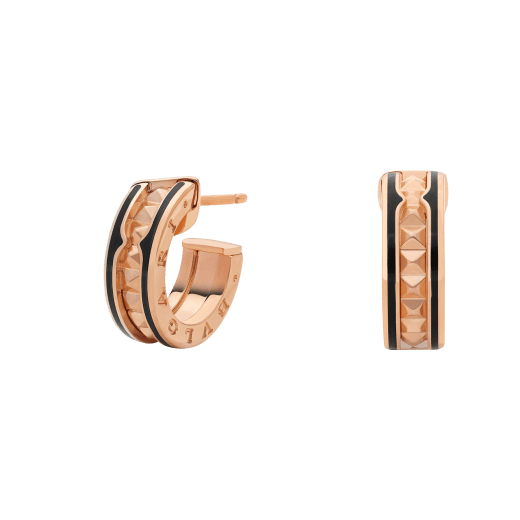 [Polaidi Jewelry]ZERO 1 ROCK PINK GOLD EARRINGS WITH STUDDED SPIRAL AND BLACK CERAMIC