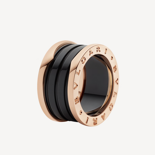 [Polaidi Jewelry]ZERO 1 FOUR-BAND LOOPS AND BLACK CERAMIC SPIRAL PINK GOLD RING