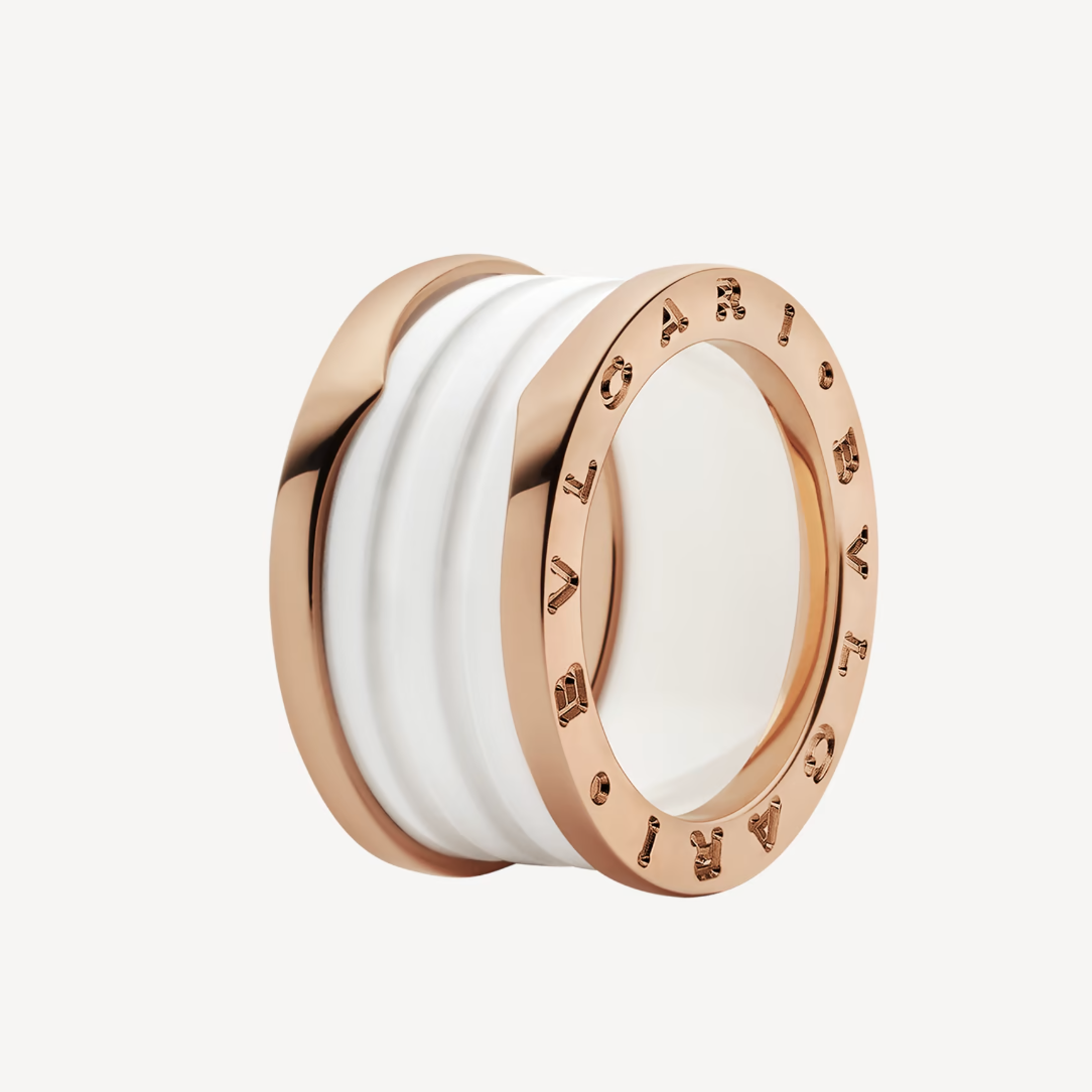 [Polaidi Jewelry]ZERO 1 FOUR-BAND LOOPS AND WHITE CERAMIC SPIRAL PINK GOLD RING