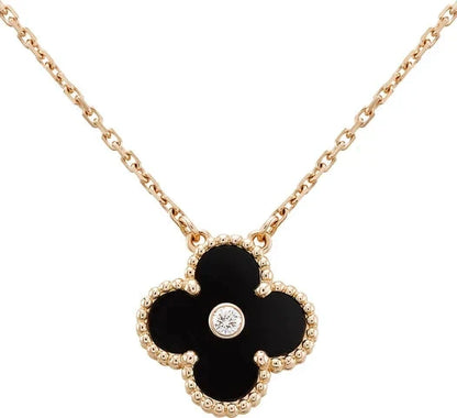 [Polaidi Jewelry]CLOVER 15MM DIAMOND ONYX NECKLACE