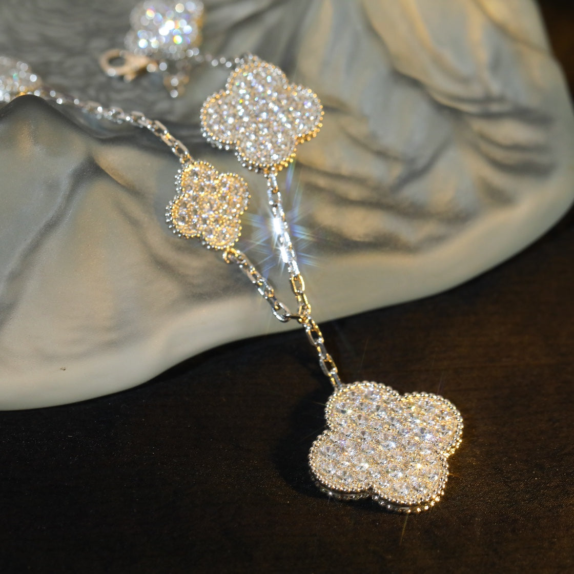 [：Polaidi Jewelry]CLOVER BRACELET 5 MOTIF SILVER DIAMOND PAVED