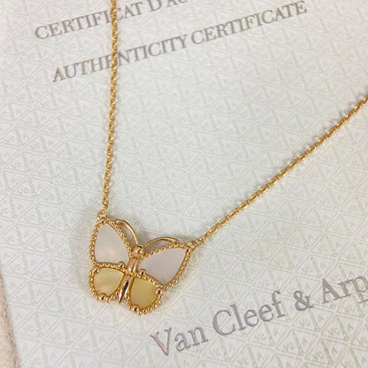 [Polaidi Jewelry]NEW ROSE GOLD WHITE MOTHER OF PEARL BUTTERFLY NECKLACE
