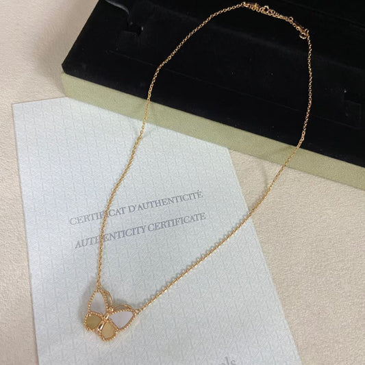 [Polaidi Jewelry]NEW ROSE GOLD WHITE MOTHER OF PEARL BUTTERFLY NECKLACE