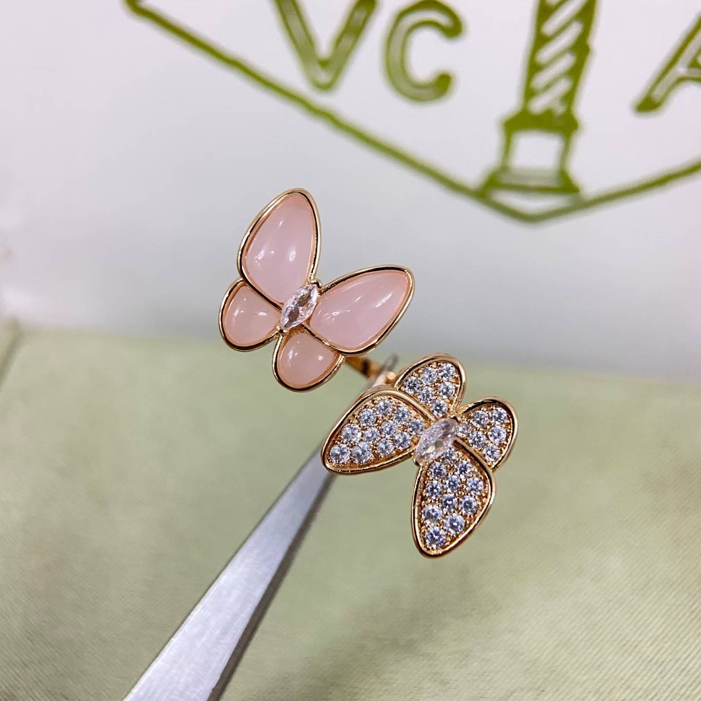 [Polaidi Jewelry]TWIN BUTTERFLY NEW DIAMOND & PINK BUTTERFLY RING
