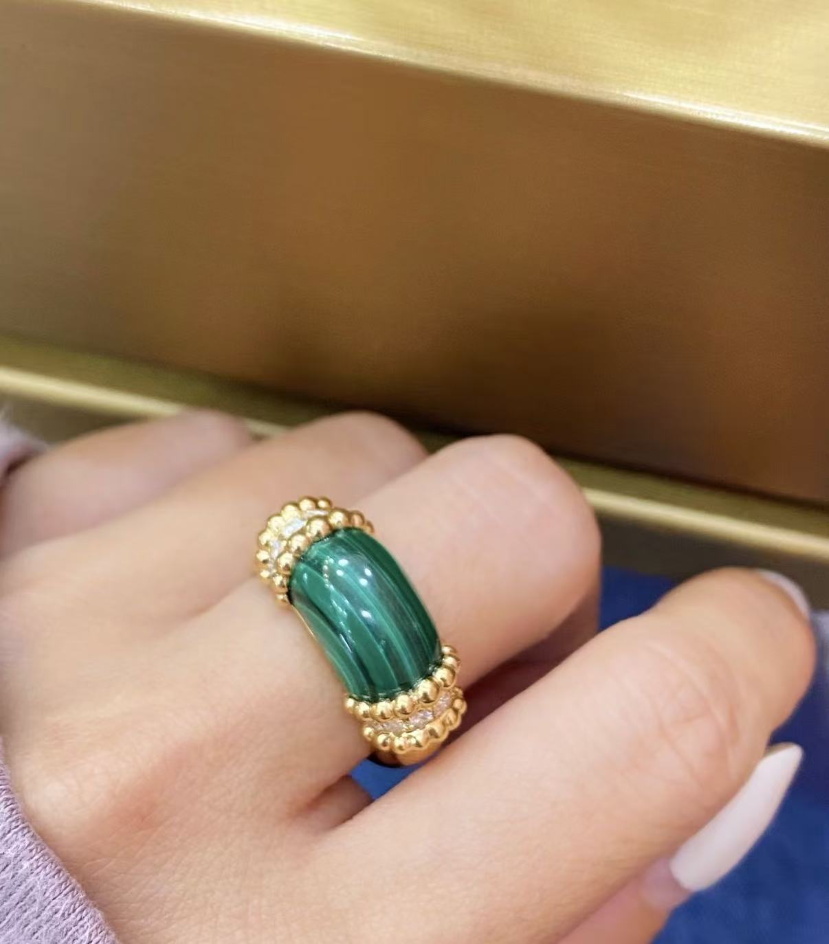 [：Polaidi Jewelry]PERLEE COLLECTION 18K YELLOW GOLD MALACHITE DIAMOND RING