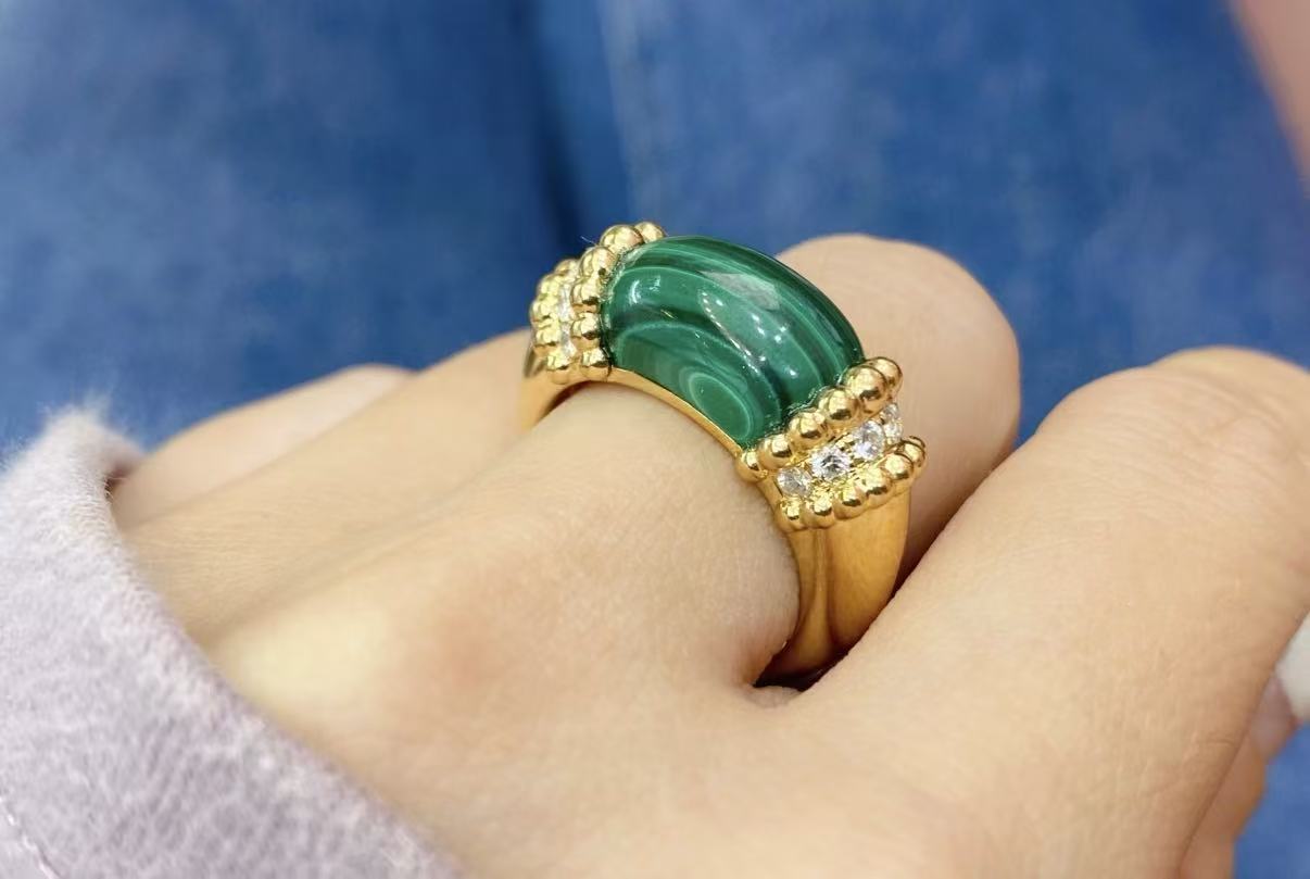 [：Polaidi Jewelry]PERLEE COLLECTION 18K YELLOW GOLD MALACHITE DIAMOND RING