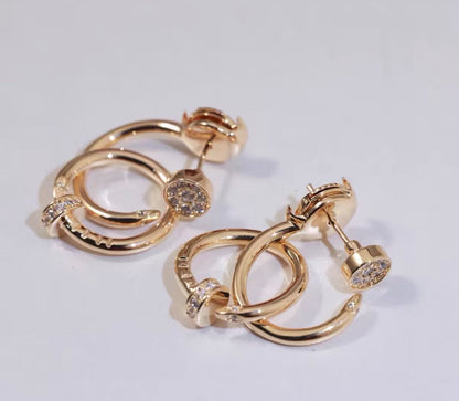 [Polaidi Jewelry]NAIL COLLECTION DIAMOND SET DOUBLE HOOP EARRINGS