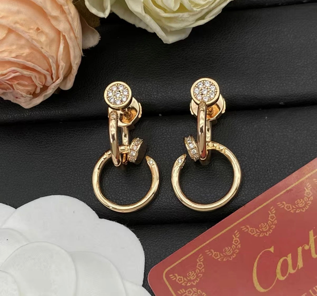 [Polaidi Jewelry]NAIL COLLECTION DIAMOND SET DOUBLE HOOP EARRINGS
