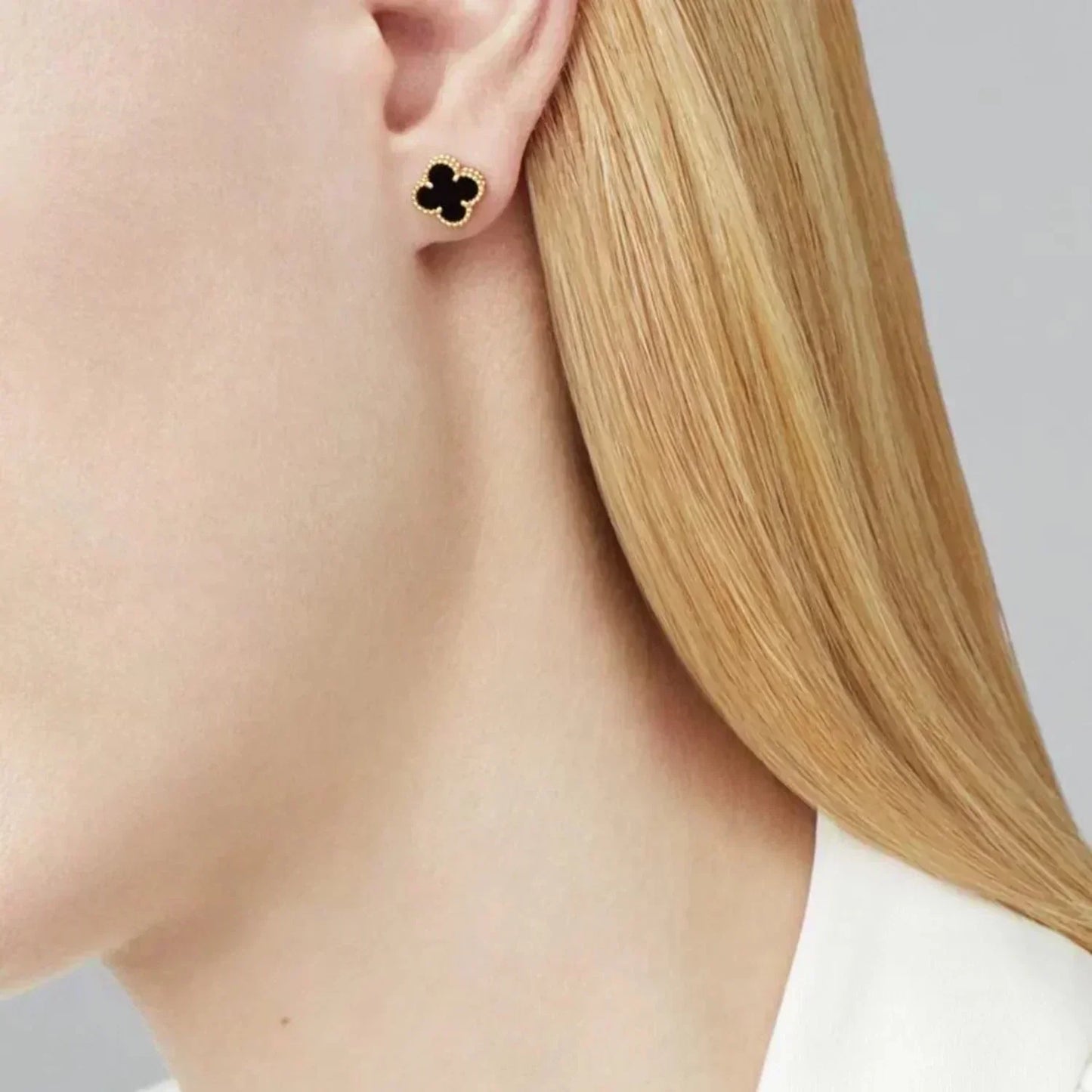 [Polaidi Jewelry]CLOVER MINI 9.5MM BLACK MOP EARRINGS