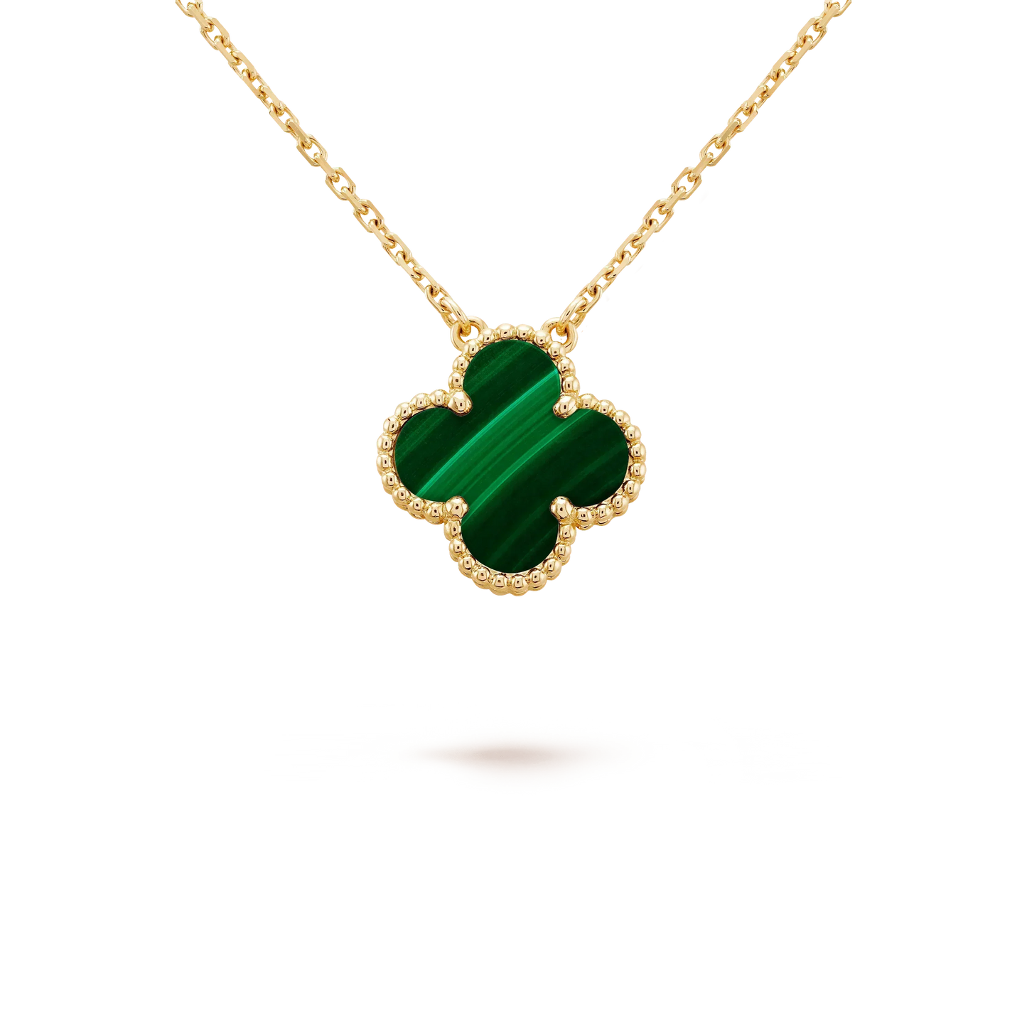 [：Polaidi Jewelry]CLOVER 15MM MALACHITE SINGLE FLOWER  NECKLACE