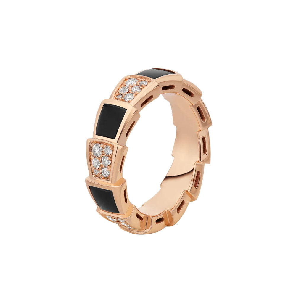 [Polaidi Jewelry]SERPENTI RING PINK GOLD BLACK MOP DIAMOND PAVED 4MM