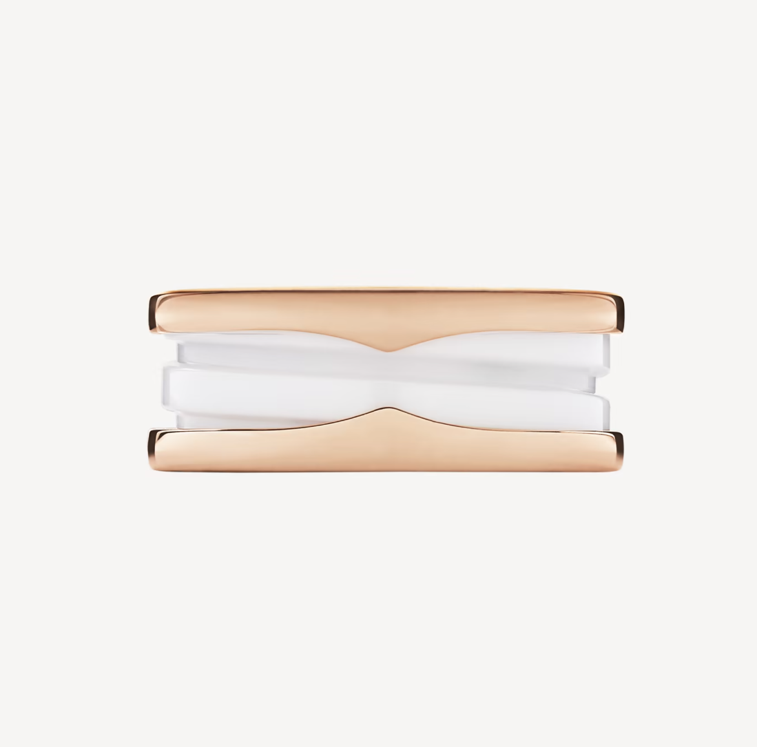[Polaidi Jewelry]ZERO 1 TWO-BAND LOOPS AND WHITE CERAMIC SPIRAL PINK GOLD RING
