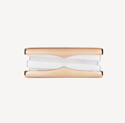 [Polaidi Jewelry]ZERO 1 TWO-BAND LOOPS AND WHITE CERAMIC SPIRAL PINK GOLD RING