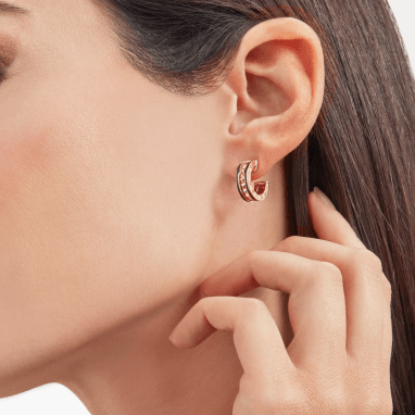 [Polaidi Jewelry]ZERO 1 ROCK PINK GOLD EARRINGS WITH STUDDED SPIRAL AND BLACK CERAMIC