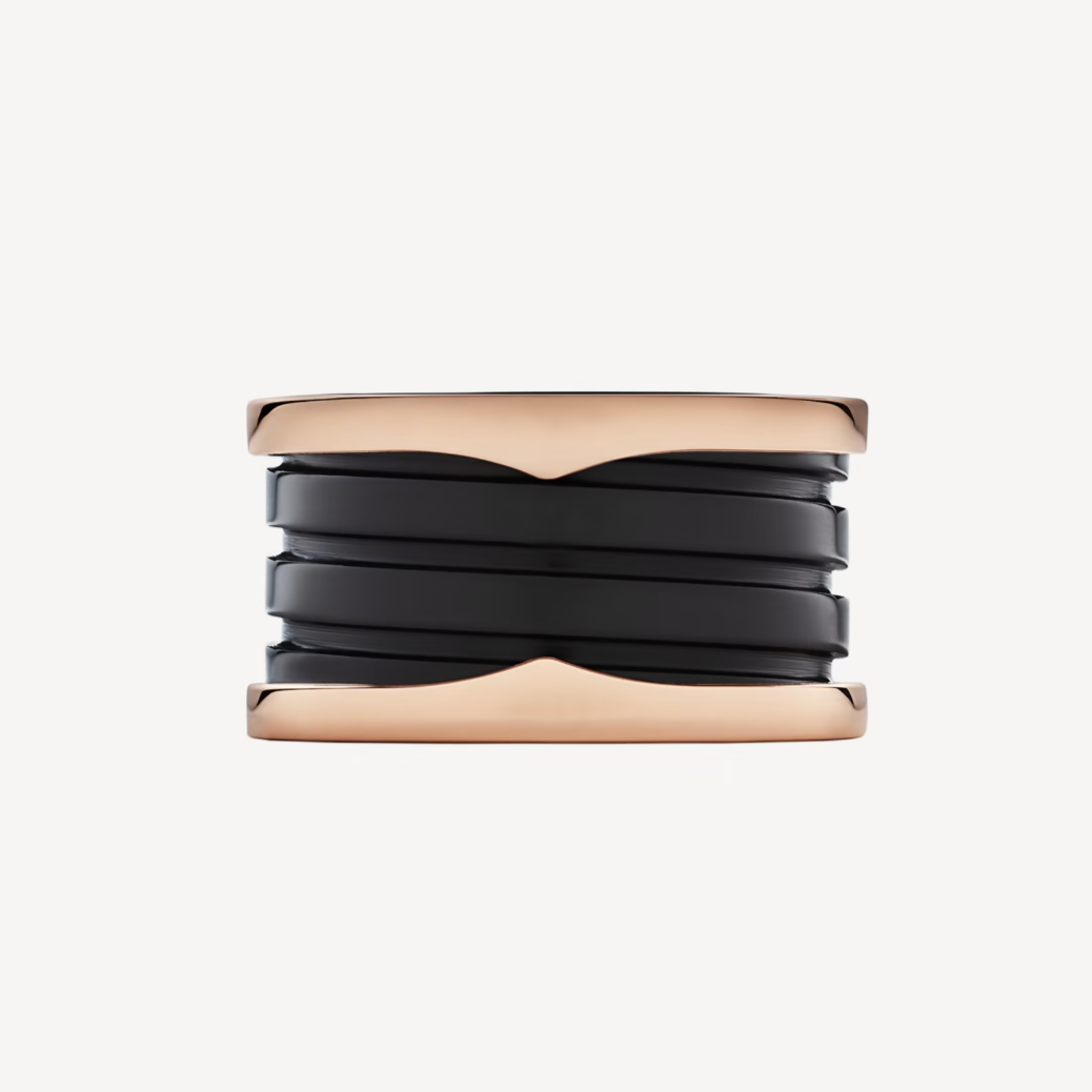[Polaidi Jewelry]ZERO 1 FOUR-BAND LOOPS AND BLACK CERAMIC SPIRAL PINK GOLD RING