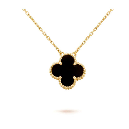 [Polaidi Jewelry]CLOVER 15MM BLACK ONYX SINGLE FLOWER NECKLACE