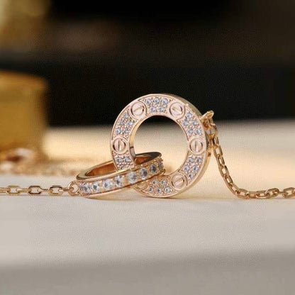 [Polaidi Jewelry]LOVE 7.6MM NECKLACE ROSE GOLD AND SILVER  FULL DIAMOND