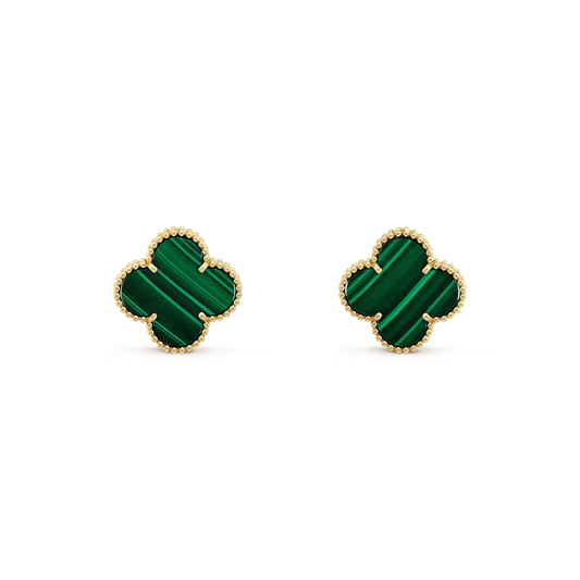 [Polaidi Jewelry]CLOVER MINI 9.5MM MALACHITE  EARRINGS