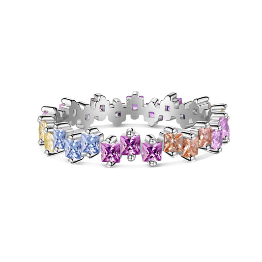 [Polaidi Jewelry]Mixed Colorful Square Staggered Rings