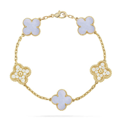 [Polaidi Jewelry] CLOVER 5 MOTIF PURPLE CHALCEDONY BRACELET COLLECTION