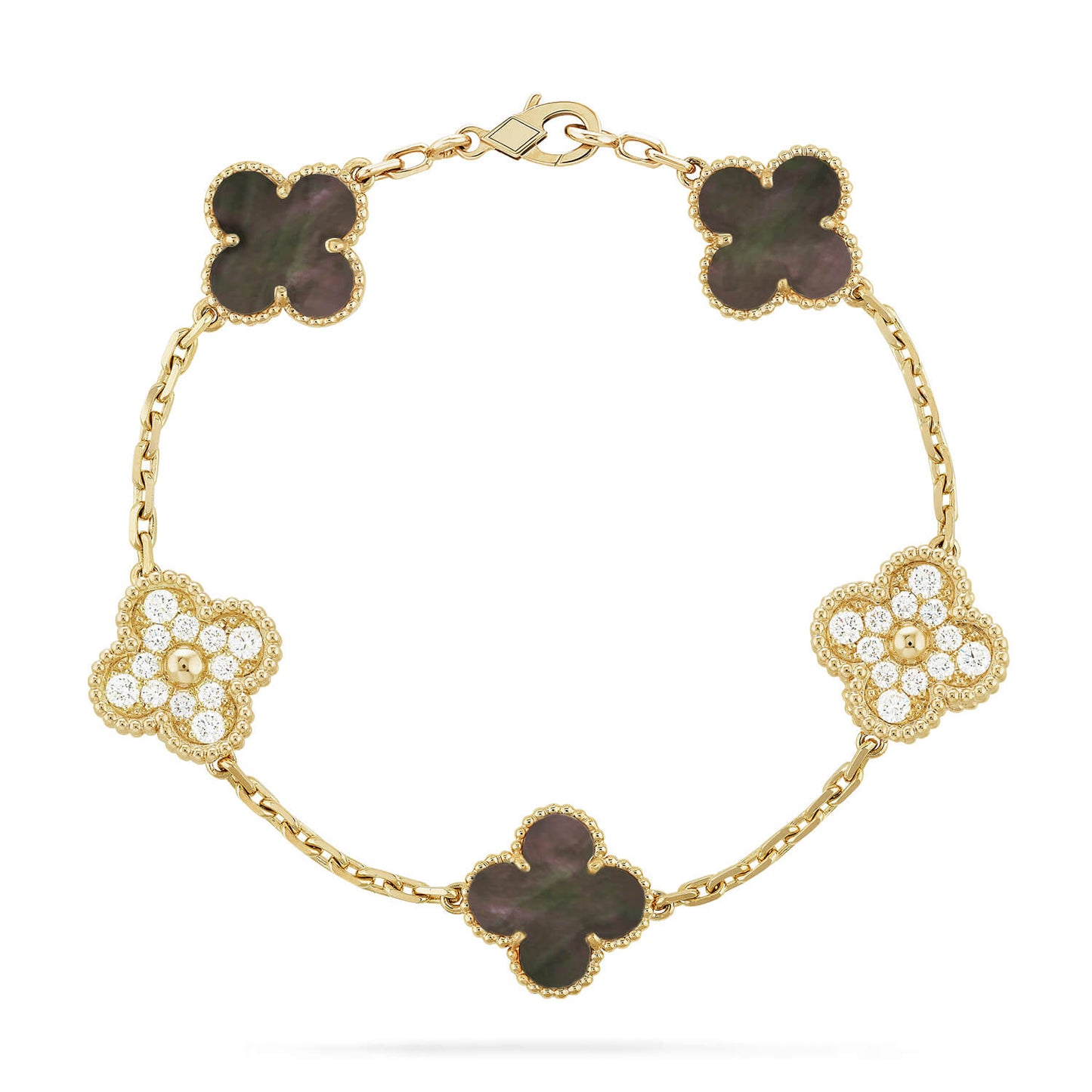 [：Polaidi Jewelry]CLOVER 5 MOTIF GRAY MOP DIAMOND BRACELET