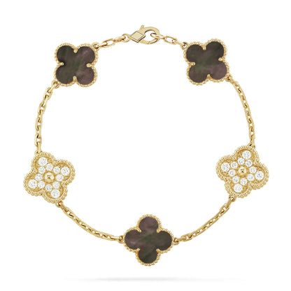 [：Polaidi Jewelry]CLOVER 5 MOTIF GRAY MOP DIAMOND BRACELET