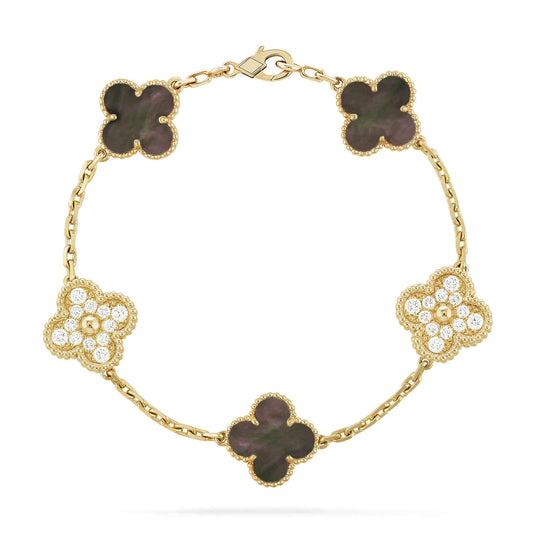 [：Polaidi Jewelry]CLOVER 5 MOTIF GRAY MOP DIAMOND BRACELET