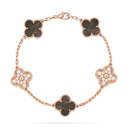 [：Polaidi Jewelry]CLOVER 5 MOTIF GRAY MOP DIAMOND BRACELET