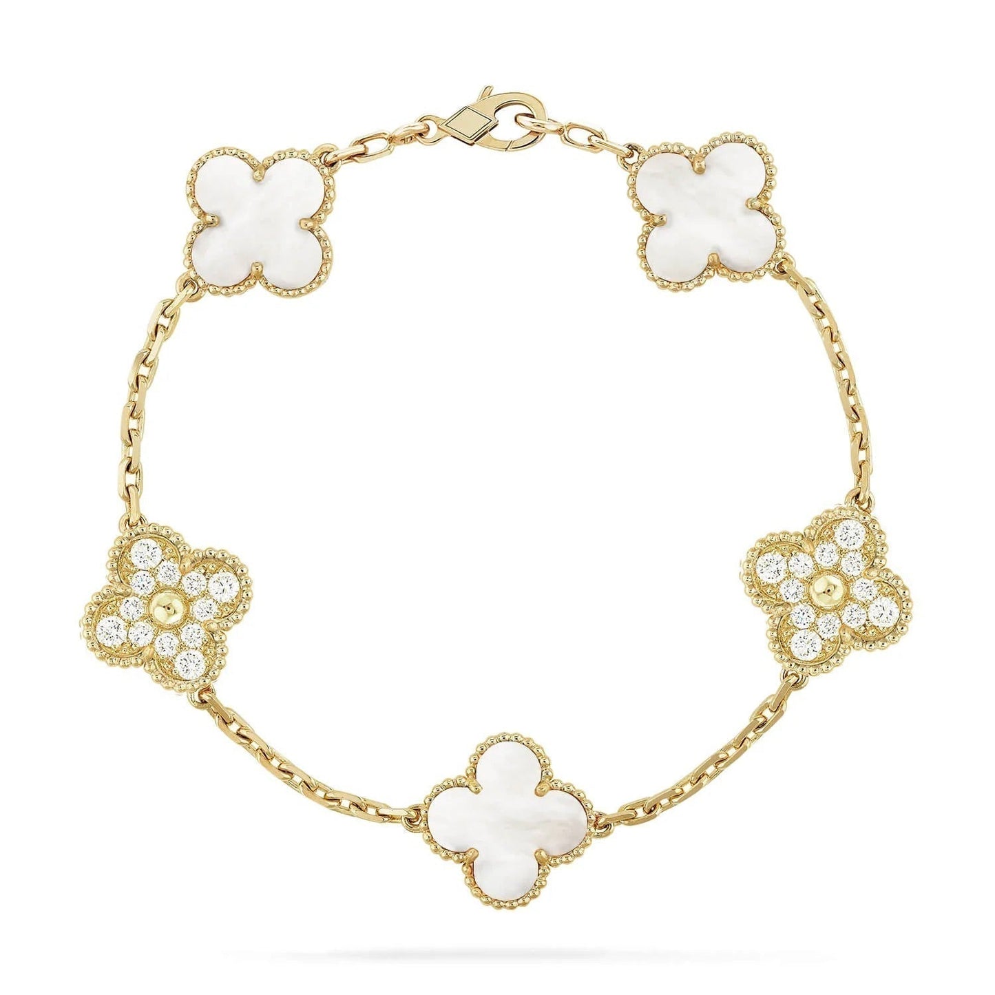 [：Polaidi Jewelry]CLOVER BRACELET 5 MOTIF WHITE MOP DIAMOND