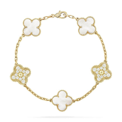 [：Polaidi Jewelry]CLOVER BRACELET 5 MOTIF WHITE MOP DIAMOND