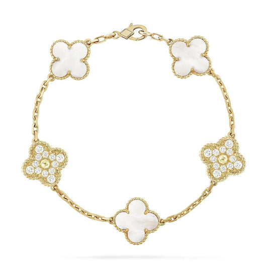[：Polaidi Jewelry]CLOVER BRACELET 5 MOTIF WHITE MOP DIAMOND