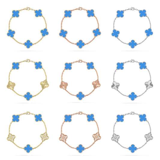 [Polaidi Jewelry] CLOVER 5 MOTIF BLUE AGATE BRACELET COLLECTION