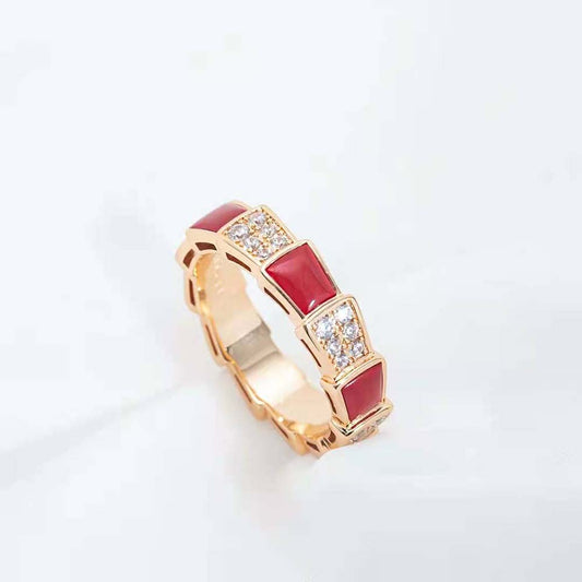 [Polaidi Jewelry]SERPENTI RING PINK GOLD CARNELIAN DIAMOND PAVED 4MM