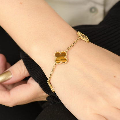 [：Polaidi Jewelry]CLOVER  5 MOTIFS TIGER EYE BRACELET