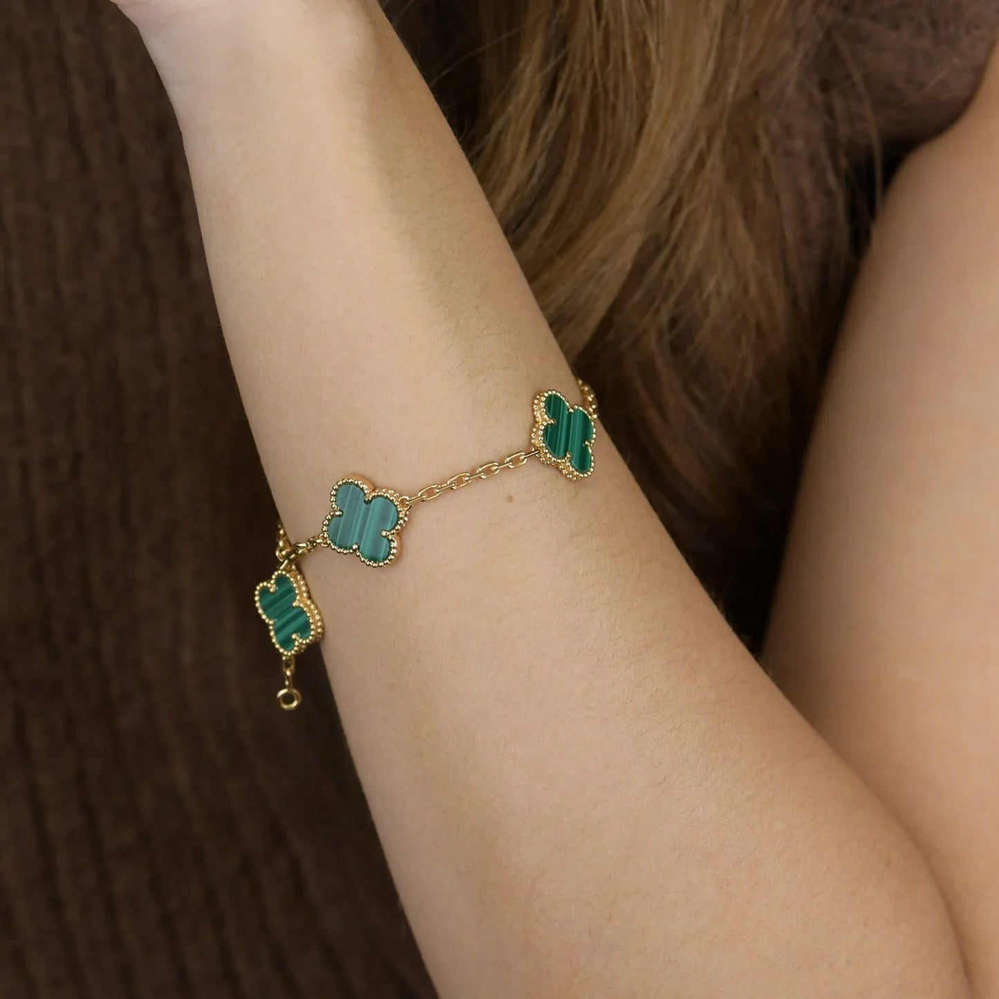 [Polaidi Jewelry] CLOVER 5 MOTIF MALACHITE BRACELET COLLECTION
