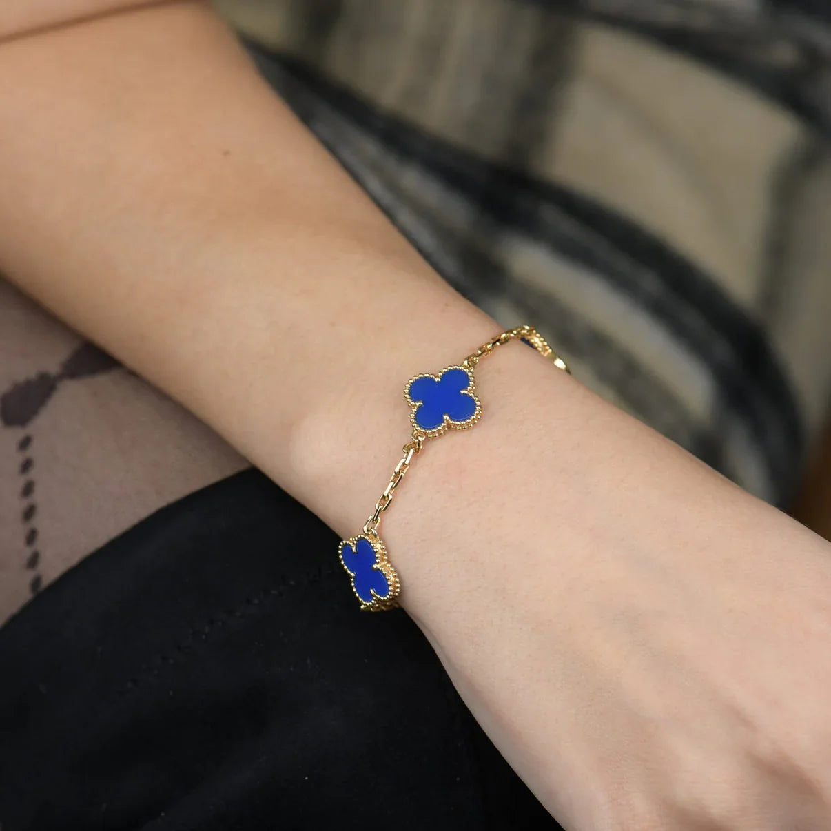 [Polaidi Jewelry] CLOVER 5 MOTIF BLUE AGATE BRACELET COLLECTION