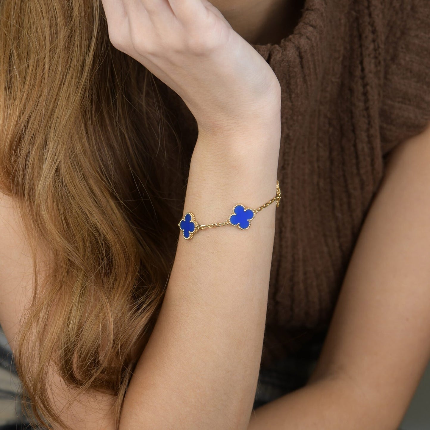 [：Polaidi Jewelry]CLOVER 5 MOTIFS BLUE AGATE BRACELET
