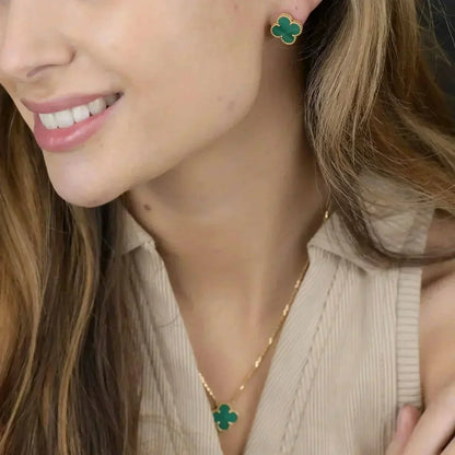 [Polaidi Jewelry]CLOVER MINI 9.5MM MALACHITE  EARRINGS