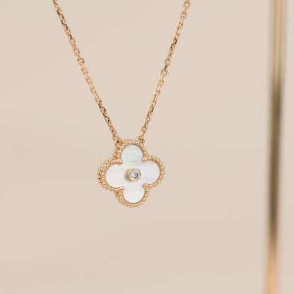 [Polaidi Jewelry]CLOVER 15MM DIAMOND WHITE FRITILLARIA NECKLACE