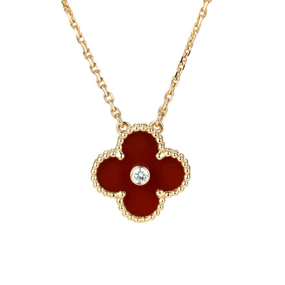 [Polaidi Jewelry]CLOVER 15MM DIAMOND CARNELIAN NECKLACE