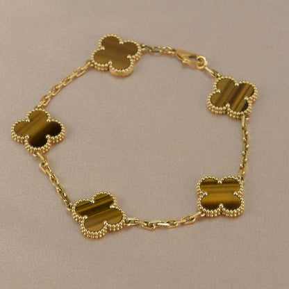 [：Polaidi Jewelry]CLOVER  5 MOTIFS TIGER EYE BRACELET