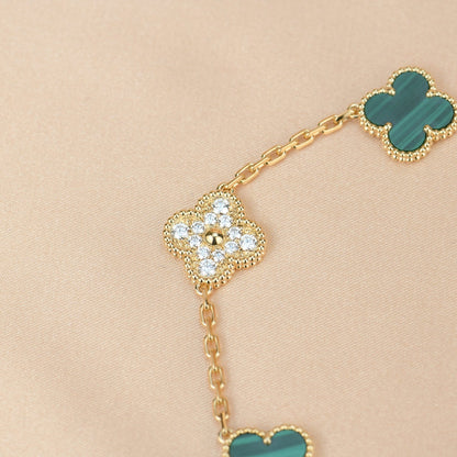 [：Polaidi Jewelry]CLOVER  5 MOTIF MALACHITE DIAMOND BRACELET