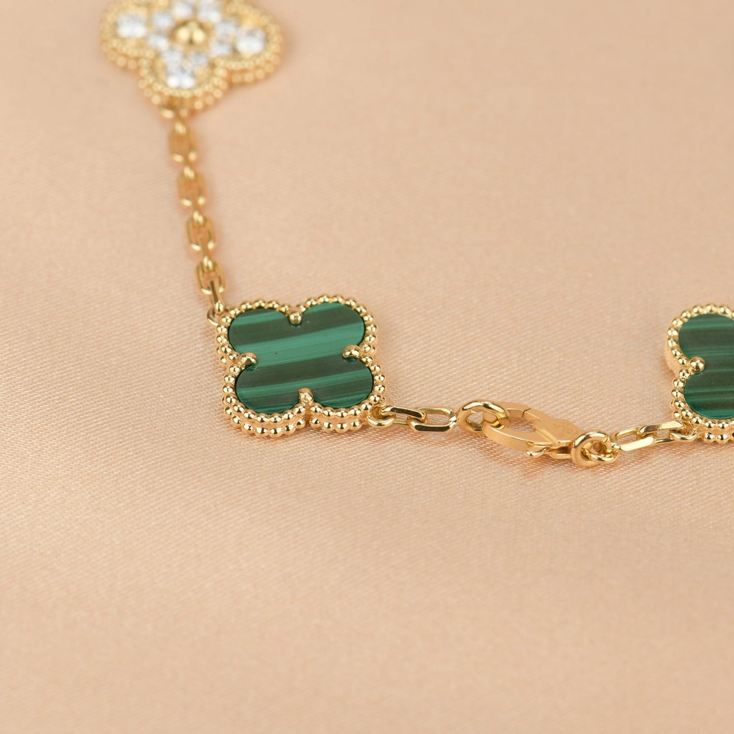 [：Polaidi Jewelry]CLOVER  5 MOTIF MALACHITE DIAMOND BRACELET
