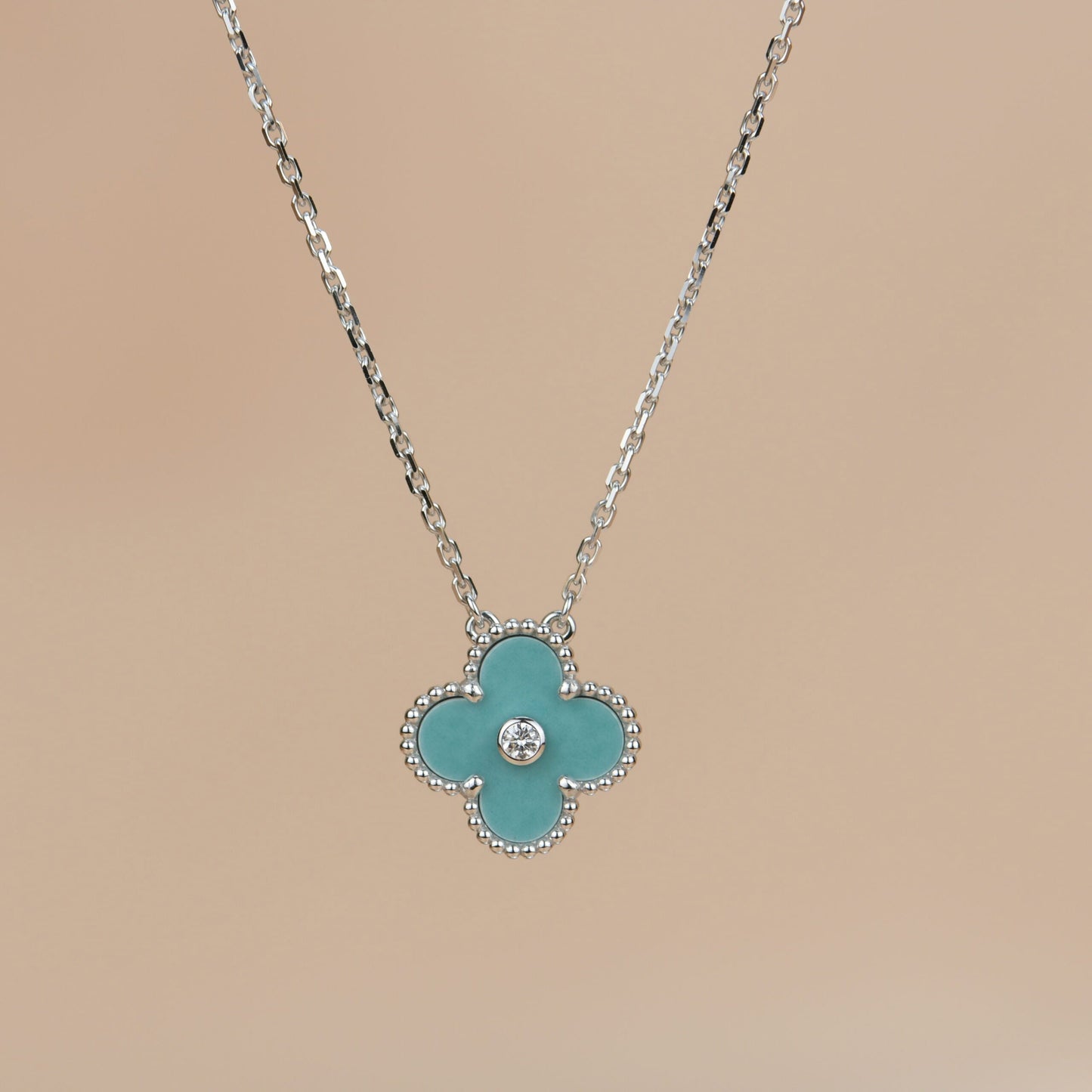 [Polaidi Jewelry]CLOVER 15MM DIAMOND SVRES PORCELAIN  NECKLACE SILVER