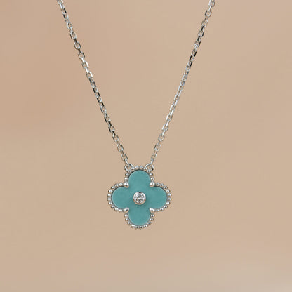 [：Polaidi Jewelry]CLOVER 15MM DIAMOND SVRES PORCELAIN  NECKLACE SILVER